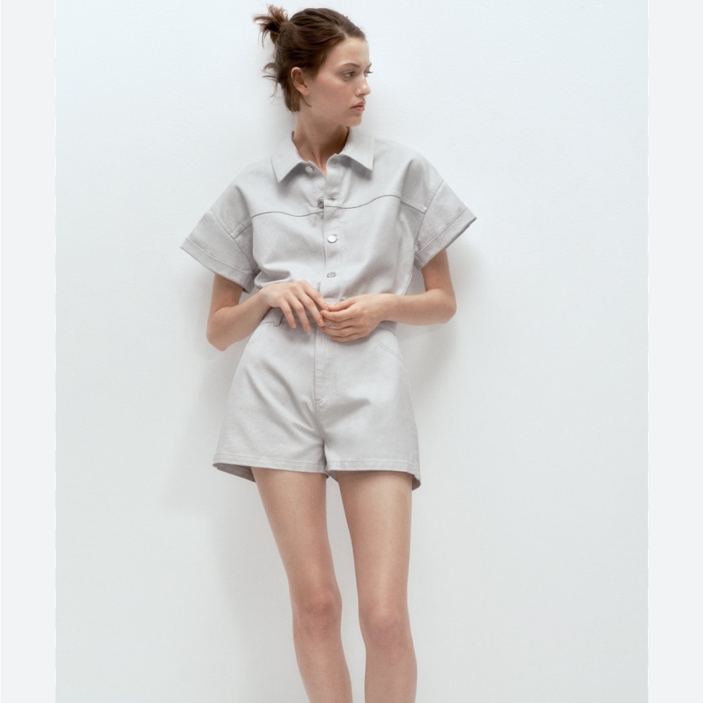 NWT Zara Sparkly Denim Romper